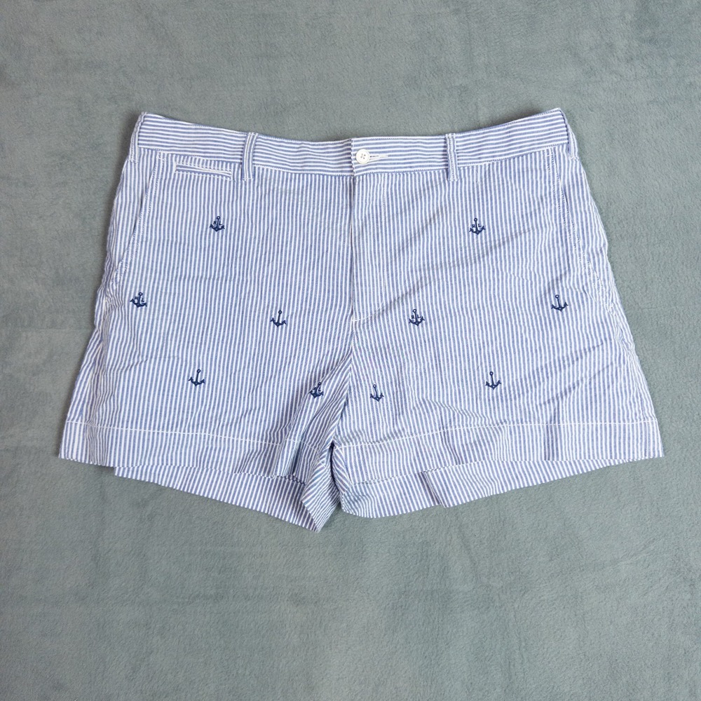 Polo Ralph Lauren Shorts Womens 14 Blue White Seersucker Anchor Striped